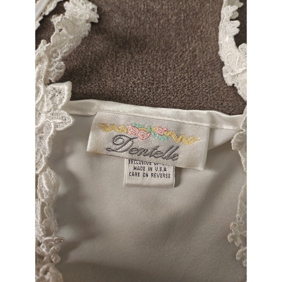 Vintage Dentelle White Satin Slip Nightgown -  Floral Lace Trim Womens Small - Picture 9 of 12